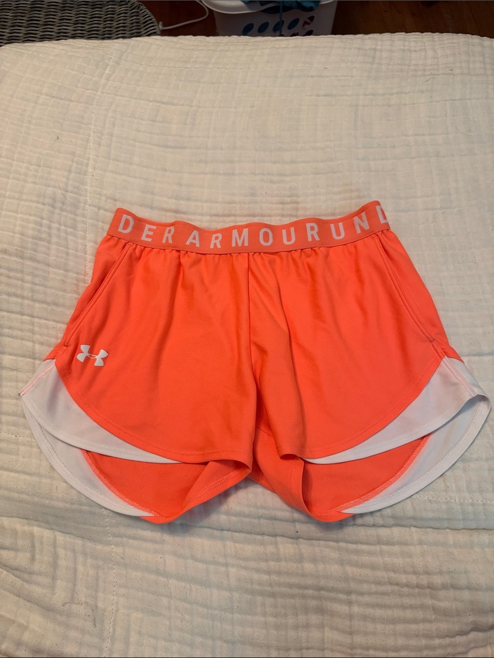 Under Armour Women’s Coral/White Athletic Shorts - size small.